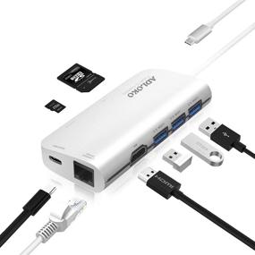 img 1 attached to 🔌 ADLOKO USB C хаб - 8-в-1 адаптер с HDMI 4K, портами USB 3.0, гигабитным Ethernet, считывателем SD/TF карт, USB C PD - для ноутбуков типа C