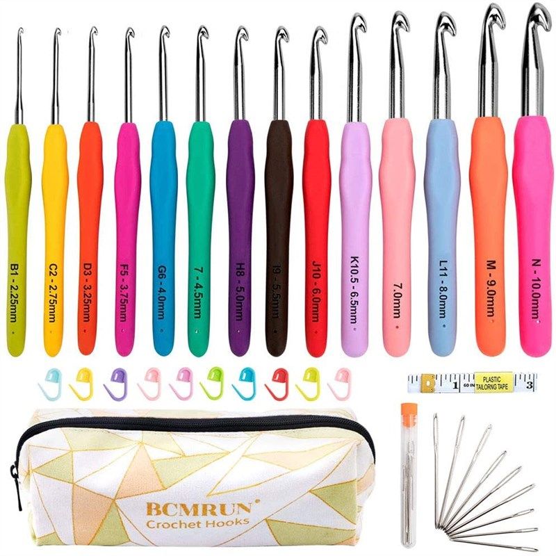 BCMRUN Crochet Hooks Set, 14PCS 2mm(B) - 10mm(N) Soft Grip…