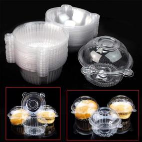 img 1 attached to 🧁 50 Pack of Clear Plastic Single Compartment Cupcake Containers with Lids – Perfect for Cupcake Carrying, Hamburger Storage, Salad, and Party Favors – Deep Dome Design with Stackable Feature