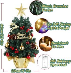 img 2 attached to 🎄 Prelit Mini Christmas Tree with LED Lights and Ornaments - 24 Inch Small Artificial Pine Tree for Tabletop, Indoor Christmas Decoration