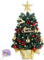 🎄 prelit mini christmas tree with led lights and ornaments - 24 inch small artificial pine tree for tabletop, indoor christmas decoration logo