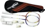 🏸 pro impact badminton set: aluminum head with steel shaft, complete kit with rackets, feather shuttlecocks & carry case - perfect outdoor game for kids, adults & family fun логотип