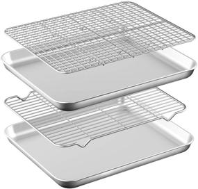 img 4 attached to 🍪 HKJ Chef Stainless Steel Baking & Cookie Sheets with Cooling Racks Set - Heavy Duty, 16 x 12 Inch, Dishwasher Safe [2 Pans + 2 Racks]