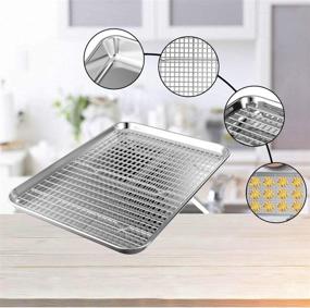 img 2 attached to 🍪 HKJ Chef Stainless Steel Baking & Cookie Sheets with Cooling Racks Set - Heavy Duty, 16 x 12 Inch, Dishwasher Safe [2 Pans + 2 Racks]