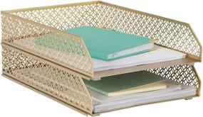 img 4 attached to 📚 Blu Monaco Gold Desk Organizer: Stackable Paper Tray Set of 2 - Efficient Metal Two Tier Tray - Stackable Letter Tray - Inbox Tray for Desk