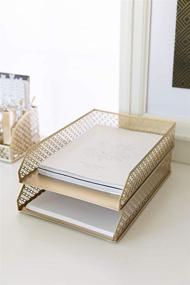 img 2 attached to 📚 Blu Monaco Gold Desk Organizer: Stackable Paper Tray Set of 2 - Efficient Metal Two Tier Tray - Stackable Letter Tray - Inbox Tray for Desk