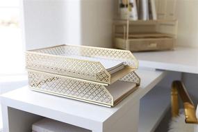 img 3 attached to 📚 Blu Monaco Gold Desk Organizer: Stackable Paper Tray Set of 2 - Efficient Metal Two Tier Tray - Stackable Letter Tray - Inbox Tray for Desk