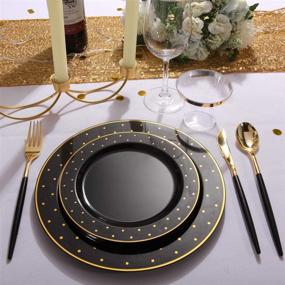 img 3 attached to 🍽️ 102Pcs Plastic Black and Gold Plates, 51 Dinner Plates 10.25” & 51 Dessert Plates 7.5” with Gold Dot Design, High-Quality Gold Disposable Plates for Birthday Party and Weddings