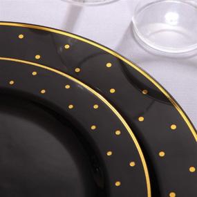 img 1 attached to 🍽️ 102Pcs Plastic Black and Gold Plates, 51 Dinner Plates 10.25” & 51 Dessert Plates 7.5” with Gold Dot Design, High-Quality Gold Disposable Plates for Birthday Party and Weddings