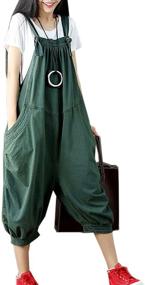 img 4 attached to 👖 Comfort and Style Combined: Flygo Women's Baggy Cotton Denim Wide Leg Drop Crotch Overalls Jumpsuit Romper Harem Pants