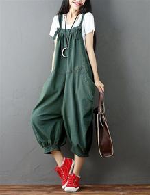 img 3 attached to 👖 Comfort and Style Combined: Flygo Women's Baggy Cotton Denim Wide Leg Drop Crotch Overalls Jumpsuit Romper Harem Pants