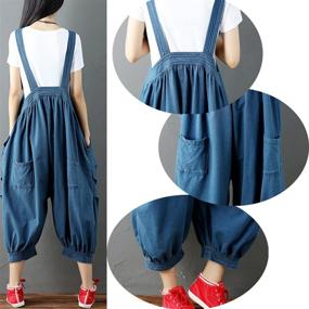 img 1 attached to 👖 Comfort and Style Combined: Flygo Women's Baggy Cotton Denim Wide Leg Drop Crotch Overalls Jumpsuit Romper Harem Pants