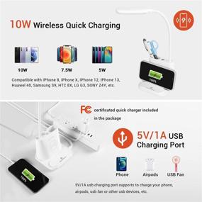 img 3 attached to 💡 Wireless Charging LED Desk Lamp with USB Port, Pen Holder, Stepless Dimming, 2 Color Modes, 360° Flexible College Dorm Multifunctional Desk Lamp (White)