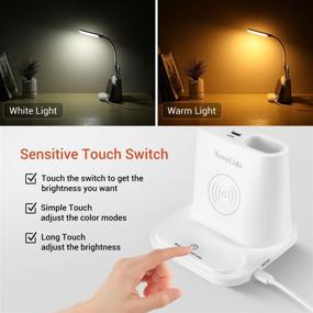 img 1 attached to 💡 Wireless Charging LED Desk Lamp with USB Port, Pen Holder, Stepless Dimming, 2 Color Modes, 360° Flexible College Dorm Multifunctional Desk Lamp (White)