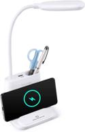 💡 wireless charging led desk lamp with usb port, pen holder, stepless dimming, 2 color modes, 360° flexible college dorm multifunctional desk lamp (white) логотип