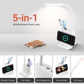 img 2 attached to 💡 Wireless Charging LED Desk Lamp with USB Port, Pen Holder, Stepless Dimming, 2 Color Modes, 360° Flexible College Dorm Multifunctional Desk Lamp (White)