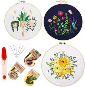 img 4 attached to 🧵 iBoBoy Embroidery Kit: Beginner's Cross Stitch with Stamped Patterns, Instructions, and 3 Clothes featuring Plants and Flowers, plus an Embroidery Hoop