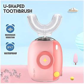 img 3 attached to 🦷 U-shaped Soft Silica Gel Brush Head Ultrasonic Kids Electric Toothbrush with Intelligent Voice, 3 Clearing Modes, for Kids 2-8 Year - Pink