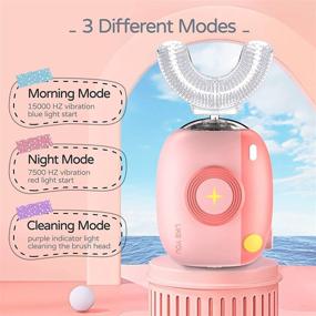 img 1 attached to 🦷 U-shaped Soft Silica Gel Brush Head Ultrasonic Kids Electric Toothbrush with Intelligent Voice, 3 Clearing Modes, for Kids 2-8 Year - Pink