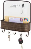 📬 mdesign metal woven wall mount entryway organizer: mail basket, dry erase board, 5 hooks - bronze accent logo