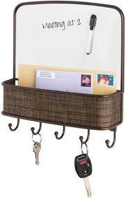 img 4 attached to 📬 mDesign Metal Woven Wall Mount Entryway Organizer: Mail Basket, Dry Erase Board, 5 Hooks - Bronze Accent