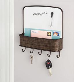 img 3 attached to 📬 mDesign Metal Woven Wall Mount Entryway Organizer: Mail Basket, Dry Erase Board, 5 Hooks - Bronze Accent