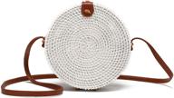 👜 chic handwoven round rattan bag: leather strap crossbody straw handbag logo