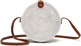 img 4 attached to 👜 Chic Handwoven Round Rattan Bag: Leather Strap Crossbody Straw Handbag