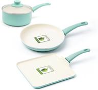 🍳 greenlife soft grip ceramic nonstick cookware set - toxic-free, dishwasher/oven safe, stay cool handle - 4-piece turquoise set, cc000884-001, mint logo