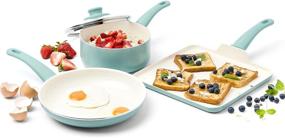 img 1 attached to 🍳 GreenLife Soft Grip Ceramic Nonstick Cookware Set - Toxic-Free, Dishwasher/Oven Safe, Stay Cool Handle - 4-Piece Turquoise Set, CC000884-001, Mint