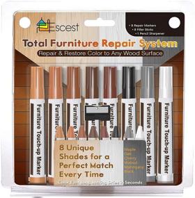 img 1 attached to 🔧 Escest Furniture Touch Up Repair 17Pc Set: Restore Scratches on Wood Floors, Tables, Desks, Chairs - Includes Markers, Filler Sticks, Wax Crayons, and Sharpener