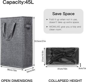 img 2 attached to 🧺 Grey2 WOWLIVE Slim Thin Laundry Hamper - Small Laundry Basket with Handles | Collapsible Skinny Hamper for Laundry | Durable & Foldable Dirty Clothes Hamper | 45L Capacity