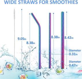 img 3 attached to Reusable Metal Straw Extra Wide Boba Straws Kit - Stainless Steel Smoothie Straw Set with Brush, Pouch - Cool Party & Bar Accessories