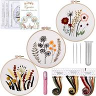 🧵 3 pack embroidery starter kit: stamped cross stitch hand embroidery with floral pattern on clothes, plastic hoop, color threads, instructions, scissor - ideal for adult beginners logo