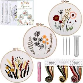 img 4 attached to 🧵 3 Pack Embroidery Starter Kit: Stamped Cross Stitch Hand Embroidery with Floral Pattern on Clothes, Plastic Hoop, Color Threads, Instructions, Scissor - Ideal for Adult Beginners