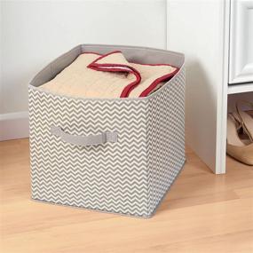 img 2 attached to 📦 mDesign Large Soft Fabric Closet Organizer Box with Front Handle - Storage Cube Bin for Bedroom, Closet, Furniture Shelving Units - Chevron Zig-Zag Print, 12.75" High, 4 Pack - Taupe/Natural