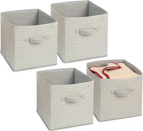 img 4 attached to 📦 mDesign Large Soft Fabric Closet Organizer Box with Front Handle - Storage Cube Bin for Bedroom, Closet, Furniture Shelving Units - Chevron Zig-Zag Print, 12.75" High, 4 Pack - Taupe/Natural