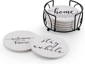 img 4 attached to 🏠 Hoomey Farmhouse Coasters for Drinks - Set of 6 Absorbent Coasters with Holder for Effective Protection and Farmhouse Style Décor - Perfect Housewarming Gifts for New Homes