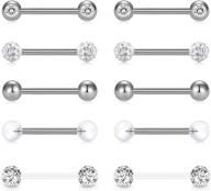 📿 incaton 14g 5 pairs nipple rings tongue ring surgical steel nipplerings retainer piercing women - silver straight barbells 12mm-18mm (seo optimized) logo