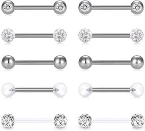 img 2 attached to 📿 Incaton 14G 5 Pairs Nipple Rings Tongue Ring Surgical Steel Nipplerings Retainer Piercing Women - Silver Straight Barbells 12mm-18mm (SEO Optimized)