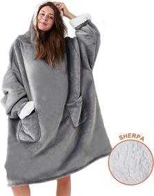 img 3 attached to 🧥 EHEYCIGA Sherpa Blanket Hoodie Sweatshirt - Grey, Regular & Oversized - Wearable Blanket for Women, Men, and Kids - Lightweight, Warm, and Cozy