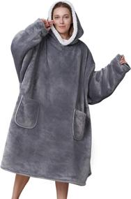 img 4 attached to 🧥 EHEYCIGA Sherpa Blanket Hoodie Sweatshirt - Grey, Regular & Oversized - Wearable Blanket for Women, Men, and Kids - Lightweight, Warm, and Cozy