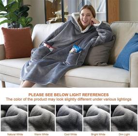 img 1 attached to 🧥 EHEYCIGA Sherpa Blanket Hoodie Sweatshirt - Grey, Regular & Oversized - Wearable Blanket for Women, Men, and Kids - Lightweight, Warm, and Cozy