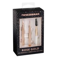 💁 effortless grooming: tweezerman rose gold petite tweezer set with brow brush logo
