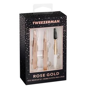 img 4 attached to 💁 Effortless Grooming: Tweezerman Rose Gold Petite Tweezer Set with Brow Brush