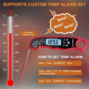 img 2 attached to 🌡️ KULUNER TP-05 2 in 1 Digital Meat Thermometer - Instant Read, Backlight Alarm Function - Ideal for Outdoor BBQ, Steak, and Roast Turkey (Red) - 2021 Upgrade