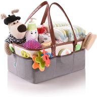 grey baby diaper caddy organizer - nursery storage essentials - portable basket for cars - newborn nursery décor and changing table accessory logo