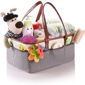 img 4 attached to Grey Baby Diaper Caddy Organizer - Nursery Storage Essentials - Portable Basket for Cars - Newborn Nursery Décor and Changing Table Accessory