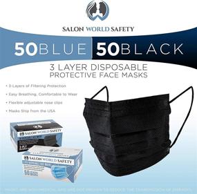 img 3 attached to TCP Global Salon World Safety - Black And Blue Colored Face Masks Variety Pack (50Ea Color = 100 Masks) Breathable Disposable 3-Ply Protective PPE With Nose Clip And Ear Loops