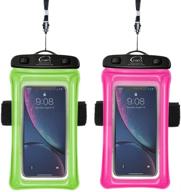 pshyx universal 100 feet waterproof phone bag floating case with arm band for iphone 11 12 pro max xs xr x 8 7 6s plus samsung google lg phone up to 7 inch (pack of 2) (pink green) logo